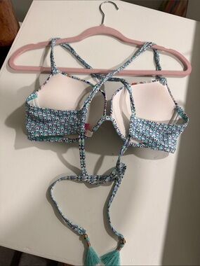Victoria's Secret Teal, Aqua & Navy Geometric Bikini Top